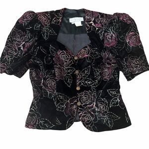VINTAGE SCOTT MCCLINTOCK Floral Velvet Button Puff Sleeve Blazer 90s  size 12